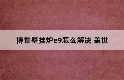 博世壁挂炉e9怎么解决 盖世